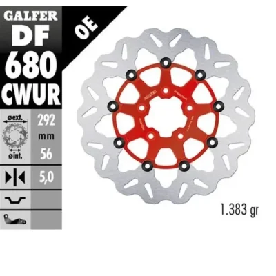 Galfer Tarcza Hamulcowa Przód Harley-Davidson (292X56X5) (Wave) Pływająca Czerwony (Patrz Opis)