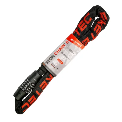 Łańcuch CP 0,9m oczko 8mm zamek szyfrowy 5 cyfrowy czarna otulina - Biketec Łańcuch CP 0,9m oczko 8mm zamek szyfrowy 5 cyfrowy czarna otulina - Biketec