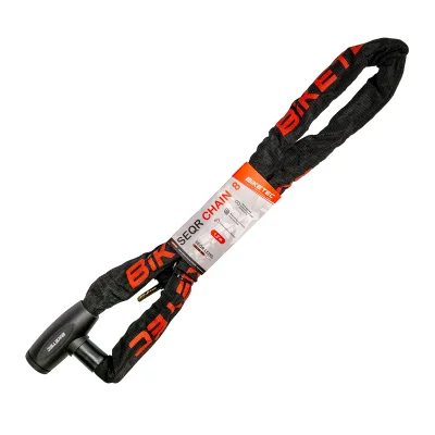 Łańcuch CP 1,2m oczko 8mm wbudowana kłódka 3 klucze czarna otulina - Biketec Łańcuch CP 1,2m oczko 8mm wbudowana kłódka 3 klucze czarna otulina - Biketec