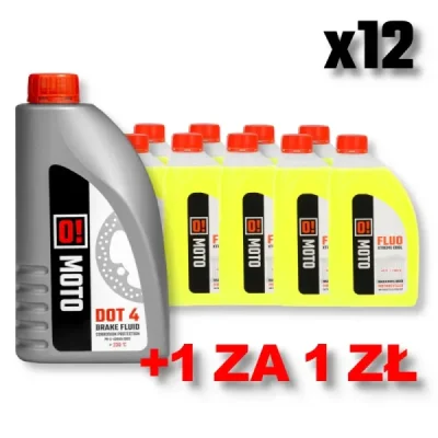 Zestaw płyn do chłodnic O! Fluo Xtreme Cool 1L zestaw + Płyn hamulcowy DOT 4 O! Braik Fluid 455g - O-Moto