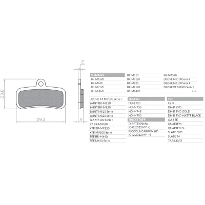 Klocki hamulcowe sinter spiekane metaliczne Shimano XTR BR-M9120, XT BR-M8020, Saint BR-M820/810 - Brenta