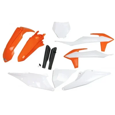 Komplet plastików z osłonami KTM SX/SXF OEM biały/pomarańczowy UFO Komplet plastików z osłonami KTM SX/SXF OEM biały/pomarańczowy UFO