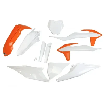 Komplet plastików z osłonami KTM SX/SX-F OEM pomarańczowy/biały UFO Komplet plastików z osłonami KTM SX/SX-F OEM pomarańczowy/biały UFO