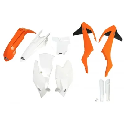 Komplet plastików z osłonami KTM SX/SXF OEM pomarańczowy/biały UFO Komplet plastików z osłonami KTM SX/SXF OEM pomarańczowy/biały UFO