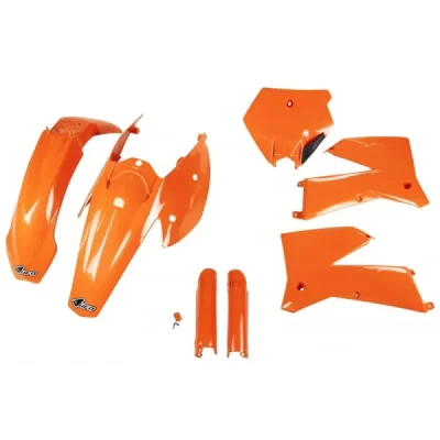 UFO KOMPLET PLASTIKÓW (FULL KIT) Z OSŁONAMI TELESKOPÓW (AMORTYZATORÓW) KTM SX / SXF '05-'06 OEM (POMARAŃCZOWY) (KT503E999)