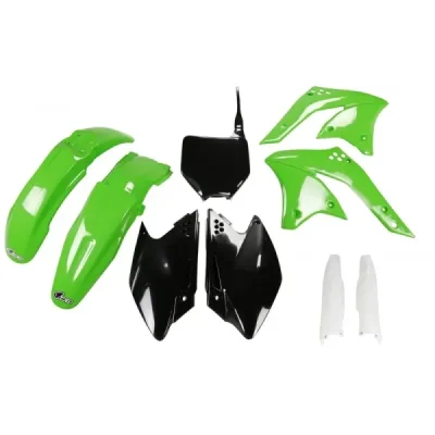 UFO KOMPLET PLASTIKÓW (FULL KIT) Z OSŁONAMI TELESKOPÓW (AMORTYZATORÓW) KAWASAKI KXF 250 '08 OEM (ZIELONY/CZARNY) (KA210E999)