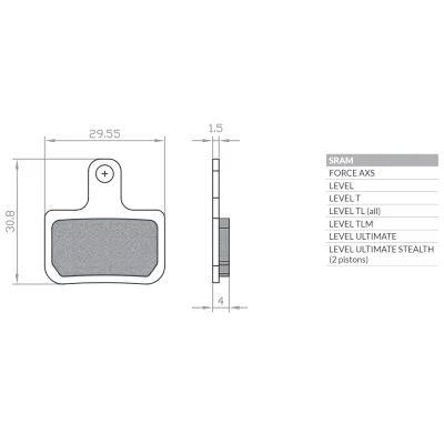 Klocki hamulcowe rowerowe sinter spiekane metaliczne Sram Level T/TL/TLM Ultimate '19-, Force AXS - Brenta Klocki hamulcowe rowerowe sinter spiekane metaliczne Sram Level T/TL/TLM Ultimate '19-, Force AXS - Brenta