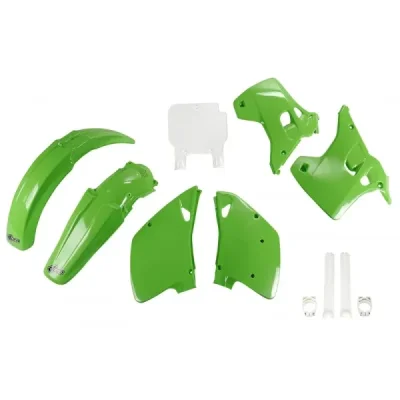 UFO KOMPLET PLASTIKÓW (FULL KIT) Z OSŁONAMI TELESKOPÓW (AMORTYZATORÓW) KAWASAKI KX 125 / 250 '93 OEM (ZIELONY/BIAŁY) (KA194E999) UFO KOMPLET PLASTIKÓW (FULL KIT) Z OSŁONAMI TELESKOPÓW (AMORTYZATORÓW) KAWASAKI KX 125 / 250 '93 OEM (ZIELONY/BIAŁY) (KA194E999)