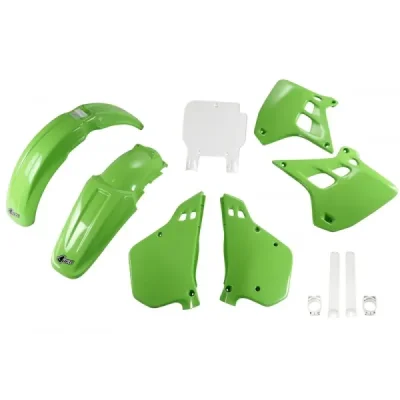 UFO KOMPLET PLASTIKÓW (FULL KIT) Z OSŁONAMI TELESKOPÓW (AMORTYZATORÓW) KAWASAKI KX 250 '90-'91, OEM (ZIELONY/BIAŁY) (KA188E999) UFO KOMPLET PLASTIKÓW (FULL KIT) Z OSŁONAMI TELESKOPÓW (AMORTYZATORÓW) KAWASAKI KX 250 '90-'91, OEM (ZIELONY/BIAŁY) (KA188E999)