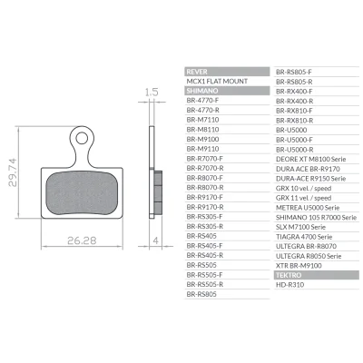 Klocki hamulcowe rowerowe sinter spiekane metaliczne Shimano Dura Ace BR-R9170, Ultegra BR-R8070, XTR BR-M9100 - Brenta