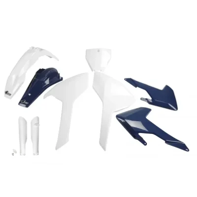 Komplet plastików z osłonami Husqvarna TC/FC OEM biały/niebieski UFO Komplet plastików z osłonami Husqvarna TC/FC OEM biały/niebieski UFO