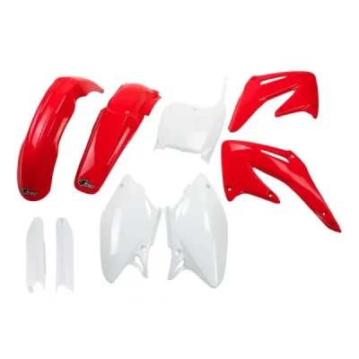 UFO KOMPLET PLASTIKÓW (FULL KIT) Z OSŁONAMI TELESKOPÓW (AMORTYZATORÓW) HONDA CRF 450 R '02-'03 OEM (CZERWONY/BIAŁY) (HO106E999) UFO KOMPLET PLASTIKÓW (FULL KIT) Z OSŁONAMI TELESKOPÓW (AMORTYZATORÓW) HONDA CRF 450 R '02-'03 OEM (CZERWONY/BIAŁY) (HO106E999)