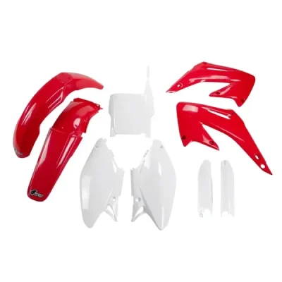 UFO KOMPLET PLASTIKÓW (FULL KIT) Z OSŁONAMI TELESKOPÓW (AMORTYZATORÓW) HONDA CR 125/250 '04-'07 OEM (CZERWONY/BIAŁY) (HO103E999) UFO KOMPLET PLASTIKÓW (FULL KIT) Z OSŁONAMI TELESKOPÓW (AMORTYZATORÓW) HONDA CR 125/250 '04-'07 OEM (CZERWONY/BIAŁY) (HO103E999)