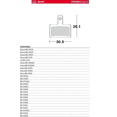 Klocki hamulcowe rowerowe organiczne Pro Shimano Deore BR-M575/525/515, BR-T615/M506/M505/MT500/M495/M486/M485 - Moto-Master Klocki hamulcowe rowerowe organiczne Pro Shimano Deore BR-M575/525/515, BR-T615/M506/M505/MT500/M495/M486/M485 - Moto-Master