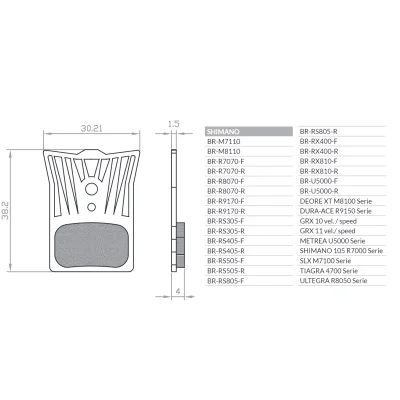 Klocki hamulcowe organic sport z radiatorem MTB/szosa/elektryk Shimano Dura Ace BR-R9170, Ultegra BR-R8070 - Brenta Klocki hamulcowe organic sport z radiatorem MTB/szosa/elektryk Shimano Dura Ace BR-R9170, Ultegra BR-R8070 - Brenta
