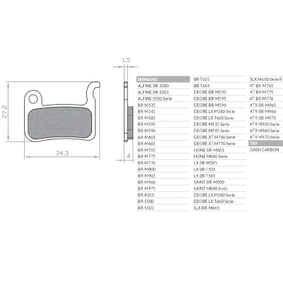 Klocki hamulcowe organic MTB/szosa półmetaliczne Shimano XTR BR-M975/966/965, XT BR-M776/775/765, Saint BR-M800 - Brenta