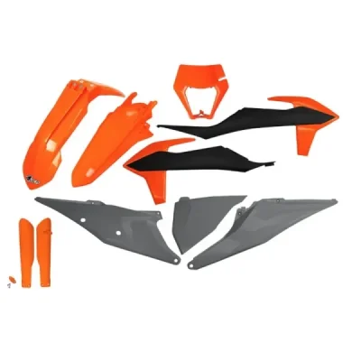 Komplet plastików z osłonami KTM EXC/EXC-F OEM pomarańczowy/szary UFO Komplet plastików z osłonami KTM EXC/EXC-F OEM pomarańczowy/szary UFO