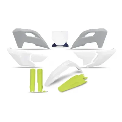 Komplet plastików z osłonami Husqvarna TC/FC/FX/TX biały/żółty/szary UFO Komplet plastików z osłonami Husqvarna TC/FC/FX/TX biały/żółty/szary UFO