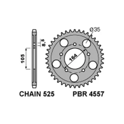 Zębatka tył stalowa PBR 4557 48Z rozmiar 525 (455748C45) Zębatka tył stalowa PBR 4557 48Z rozmiar 525 (455748C45)