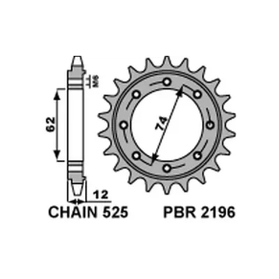 Zębatka przód stalowa PBR 2196 22Z rozmiar 525 - 21962218NC Zębatka przód stalowa PBR 2196 22Z rozmiar 525 - 21962218NC