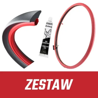 Zestaw system Tubliss 18 cali + mousse TACS Racing Soft + Michelin żel montażowy 50 g