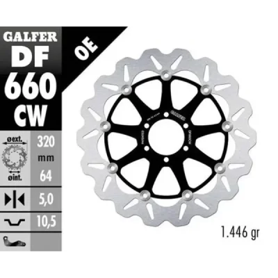 Tarcza hamulcowa Galfer przód APRILIA/Ducati/Yamaha 320x64x5 pływająca WAVE (DF660CW) Tarcza hamulcowa Galfer przód APRILIA/Ducati/Yamaha 320x64x5 pływająca WAVE (DF660CW)