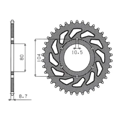 Zębatka tylna 501 33 stal Kawasaki Z 750C '80-87, GPZ 1100 '81-85, GPZ 750 '83-89, GPZ 750 Turbo '82-87 łańcuch 630 - SUNSTAR