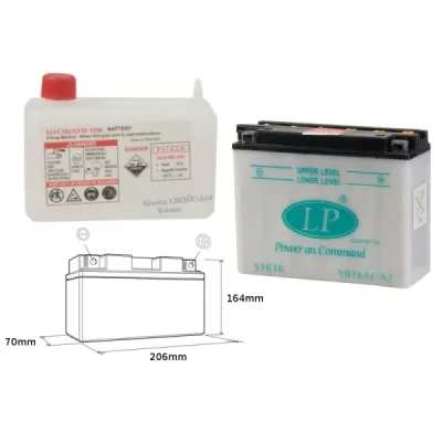 Landport Akumulator Yb16Al-A2 (Md Lb16Al-A2) 12V 16Ah 205X71X164 Obsługowy - Elektrolit Osobno (2) Ue2019/1148
