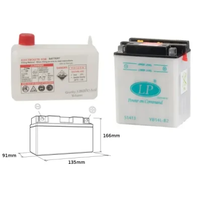 Landport Akumulator Yb14L-B2 (Md Lb14L-B2) 12V 14Ah 135X91X167 Obsługowy - Elektrolit Osobno (4) Ue2019/1148