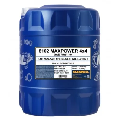 Olej przekładniowy Maxpower 4x4 API GL5 75W140 syntetyk 20L - Mannol