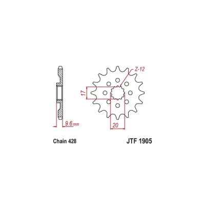 Zębatka przednia JT F1905-14, 14Z, rozmiar 428 Racing Zębatka przednia JT F1905-14, 14Z, rozmiar 428 Racing