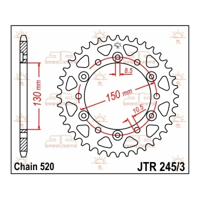 Zębatka tylna stalowa JT R245/3-45, 45Z, rozmiar 520 Zębatka tylna stalowa JT R245/3-45, 45Z, rozmiar 520