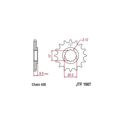 Zębatka przednia JT F1907-14, 14Z, rozmiar 428 Zębatka przednia JT F1907-14, 14Z, rozmiar 428