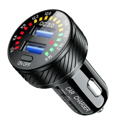 Ładowarka uniwersalna podwójna USB QC 3.0 36W Quick Charge do gniazda zapalniczki z woltomierzem - Biketec