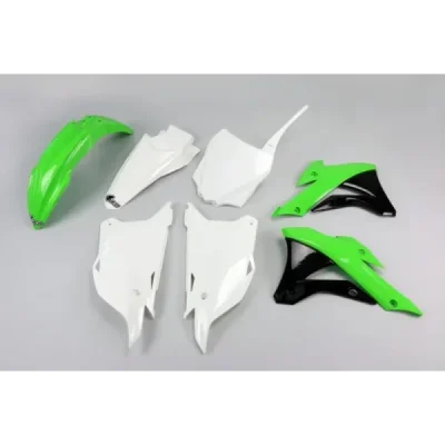 Komplet plastików UFO Kawasaki KX85 zielony biały czarny - KA222999 Komplet plastików UFO Kawasaki KX85 zielony biały czarny - KA222999