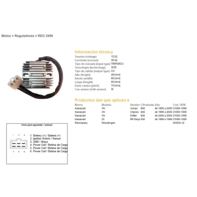 Regulator napięcia Kawasaki VN Vulkan/Drifter/ZX6R DZE Regulator napięcia Kawasaki VN Vulkan/Drifter/ZX6R DZE