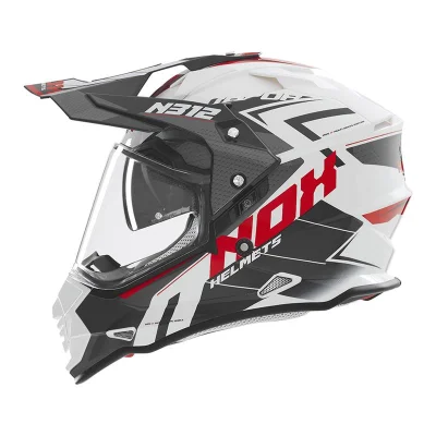 Kask dual-sport N312 Vapor biały/czarny/czerwony XL z szybką z blendą - NOX