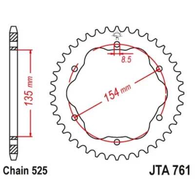 Zębatka tył aluminiowa JT , 38z rozmiar 525 do adaptera 15493 (JTA761.38)