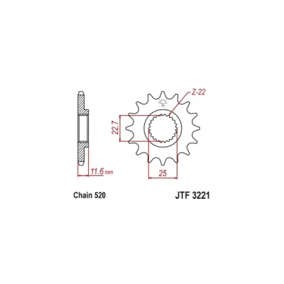 Zębatka przednia JT F3221-11, 11Z, rozmiar 520 Zębatka przednia JT F3221-11, 11Z, rozmiar 520