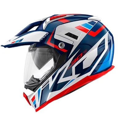 Kask dual-sport KV30 Evo Grayer Dual Off Road biały/niebieski/czerwony S z szybą i blendą ECE 22R06 - Kappa