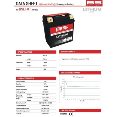 Akumulator BS Battery litowo-jonowy ze wskaźnikiem 12V 2Ah LiFePO4 BSLI-01 (360101)