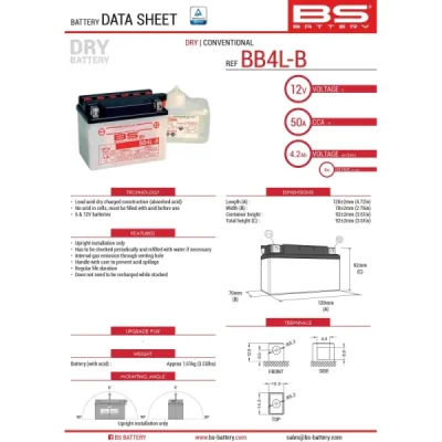 Akumulator standardowy BS Battery BB4L-B YB4L-B 12V 4Ah (310590) Akumulator standardowy BS Battery BB4L-B YB4L-B 12V 4Ah (310590)