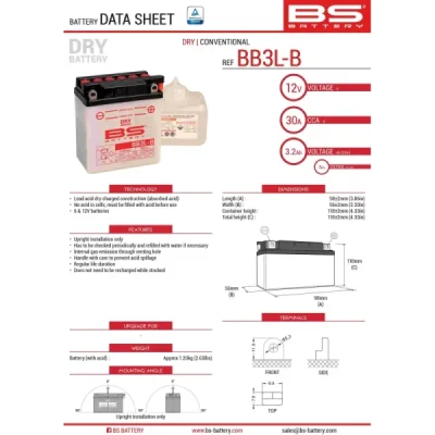 Akumulator standardowy BS Battery BB3L-B YB3L-B 12v 3,2Ah (310588)