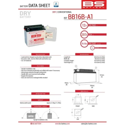 Akumulator standardowy BS Battery BB16B-A1 YB16B-A1 12V 16Ah (310581)