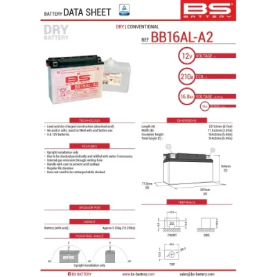 Akumulator standardowy BS Battery BB16AL-A2 YB16AL-A2 12V 16Ah (310576)