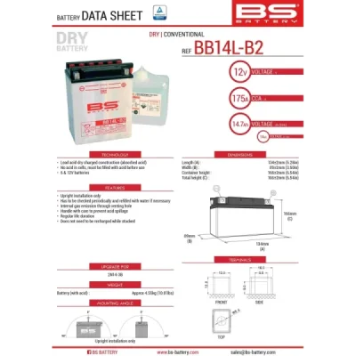Akumulator standardowy BS Battery BB14L-B2 YB14L-B2 12V 14Ah (310570)