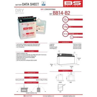 Akumulator standardowy BS Battery BB14-B2 YB14-B2 12V 14Ah (310568) Akumulator standardowy BS Battery BB14-B2 YB14-B2 12V 14Ah (310568)