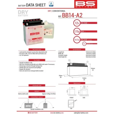 Akumulator standardowy BS Battery BB14-A2 YB14-A2 12V 14Ah (310567) Akumulator standardowy BS Battery BB14-A2 YB14-A2 12V 14Ah (310567)