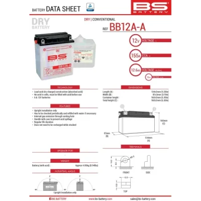 Akumulator standardowy BS Battery BB12A-A YB12A-A 12V 12Ah (310561)