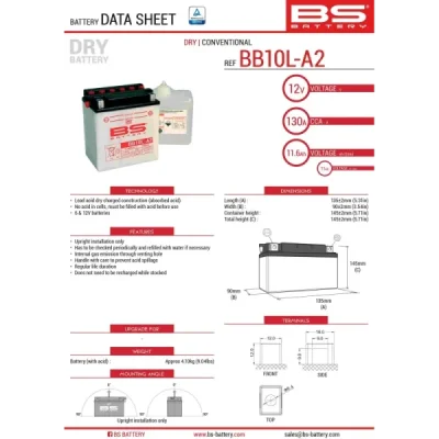 Akumulator standardowy BS Battery BB10L-A2 YB10L-A2 12V 11Ah (310556)